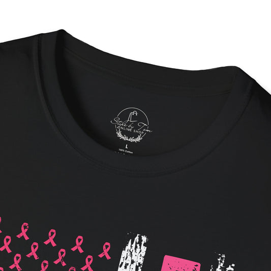 Breast Cancer Awareness T-Shirt, Support Fight Against Cancer Tee, Gifts for Survivors, Patriotic Shirt, Monthly Fundraiser Apparel